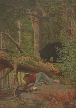 Boy and Bear in Forest Painting