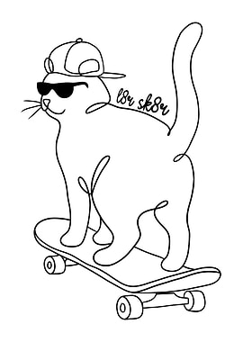 Cool Cat Skateboard Line Art - L8r Sk8r