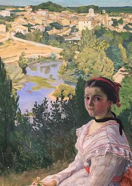 Young Woman in Landscape Painting