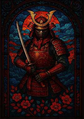 Stained Glass Samurai Warrior Illustration