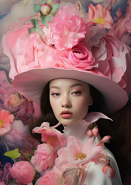 Floral Portrait with Pink Hat