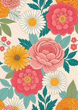Floral Pattern with Roses and Daisies