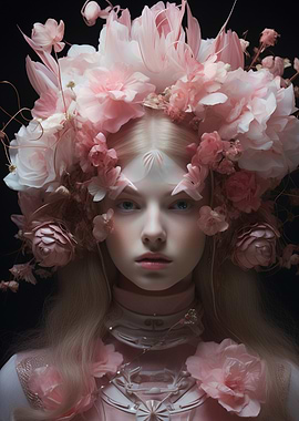 Floral Crown Portrait in Pink Hues