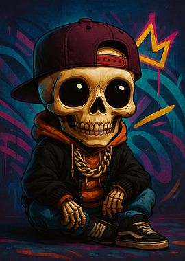 Cartoon Skeleton with Cap and Chain