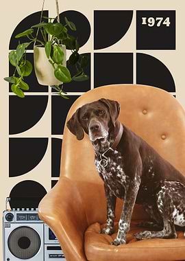 Retro Dog Portrait with Boombox