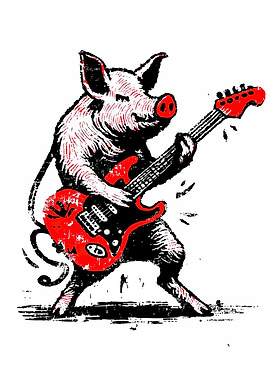 Pig playing electric guitar illustration