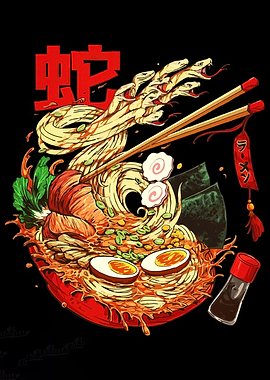 Snake Ramen Bowl Illustration