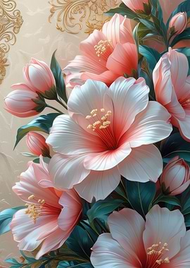 Floral arrangement with pink and white hibiscus