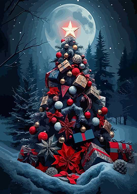 Christmas Tree in Snowy Winter Landscape