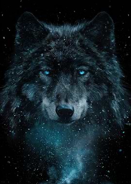 Wolf Portrait with Blue Eyes
