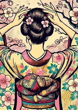 Geisha with Cherry Blossoms