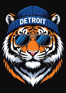 Detroit Tiger with Beanie and Sunglasses