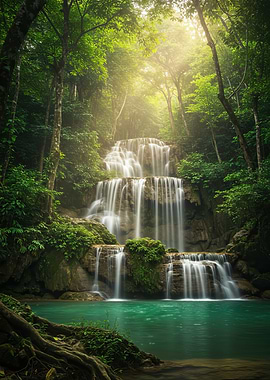 Serene Waterfall in Lush Forest