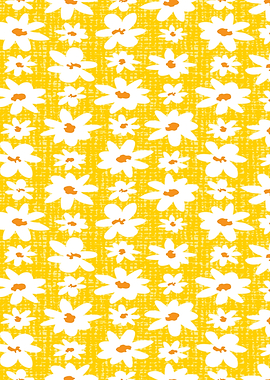 Floral Pattern with White Daisies on Yellow