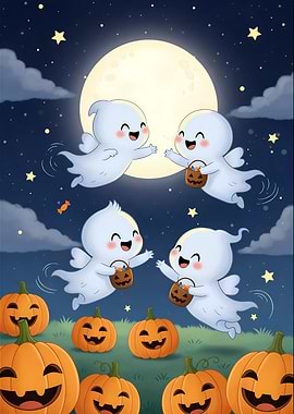 Cute Halloween Ghosts and Pumpkins