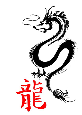 Black Dragon with Red Chinese Character