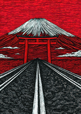 Mount Fuji and Torii Gate Art