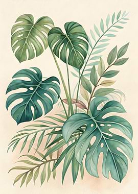 Watercolor Tropical Leaves Illustration
