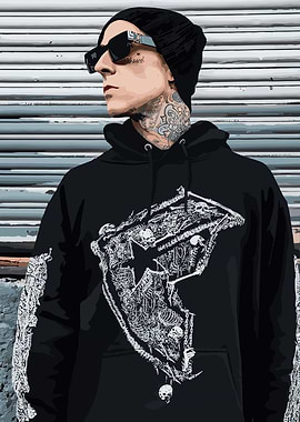 Travis Barker in Black Hoodie Illustration