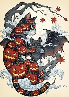 Halloween Cats Pumpkins