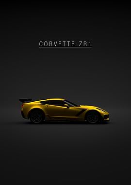 Yellow Corvette ZR1 on Black Background