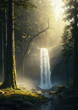 Serene Waterfall in Lush Forest
