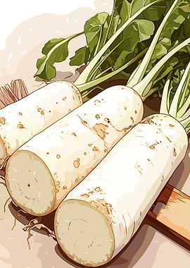 Fresh Daikon Radishes Still Life
