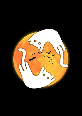 Halloween Cats and Moon Silhouette