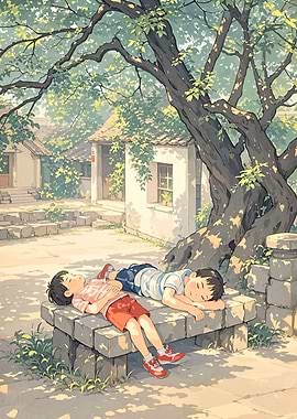 Children Sleeping Tree Summer