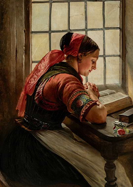 Woman Reading by Window, Oil Painting