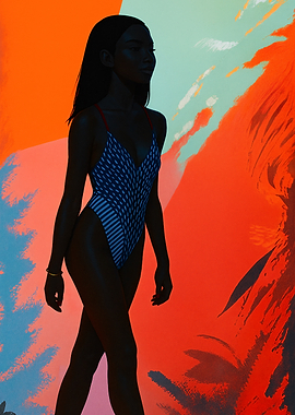 Woman in Swimsuit with Abstract Background