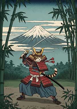 Samurai Cat Mount Fuji