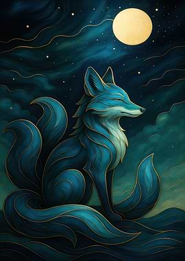 Mystical Nine-Tailed Fox Under Moonlight