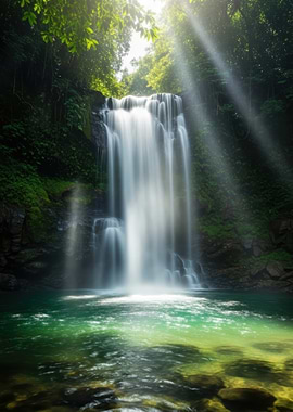 Serene Waterfall in Lush Forest