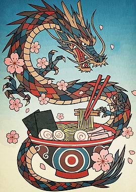 Dragon Ramen Bowl Cherry Blossoms