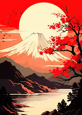 Mount Fuji Red Landscape