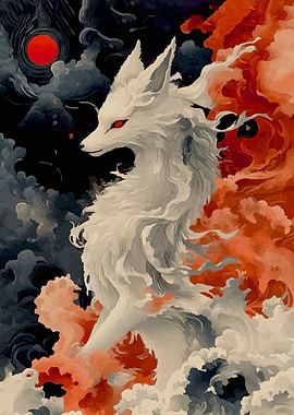 White Fox with Red Eyes Illustration