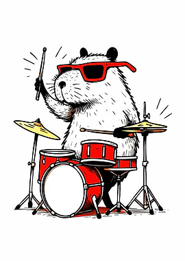 Cool Capybara Drummer Cartoon Illustration