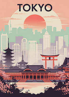 Tokyo Cityscape Art Deco Poster