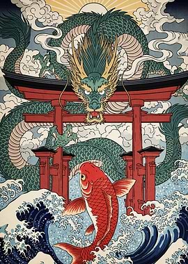Dragon Koi Fish Torii Gate