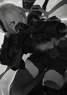 Girl with Gun in Black and White