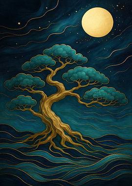 Golden Tree Under Moonlight