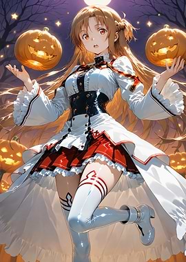 Anime Girl with Pumpkins Halloween