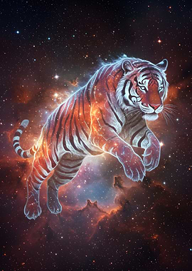 Cosmic Tiger Leaping Through Space
