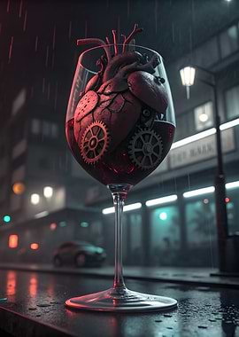 Mechanical Heart in Wine Glass