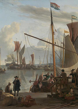 Harbor Scene with Ships and Figures
