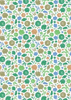 Floral Pattern with Butterflies and Leaves