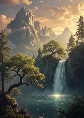 Mountain Waterfall Serenity