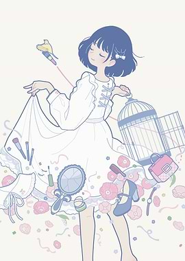 Dreamy Girl with Bird and Accessories