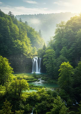 Serene Waterfall in Lush Forest